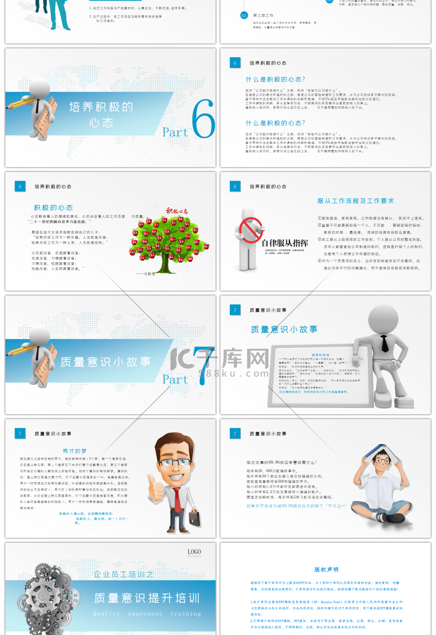 渐变蓝色商务质量意识提升培训PPT模板