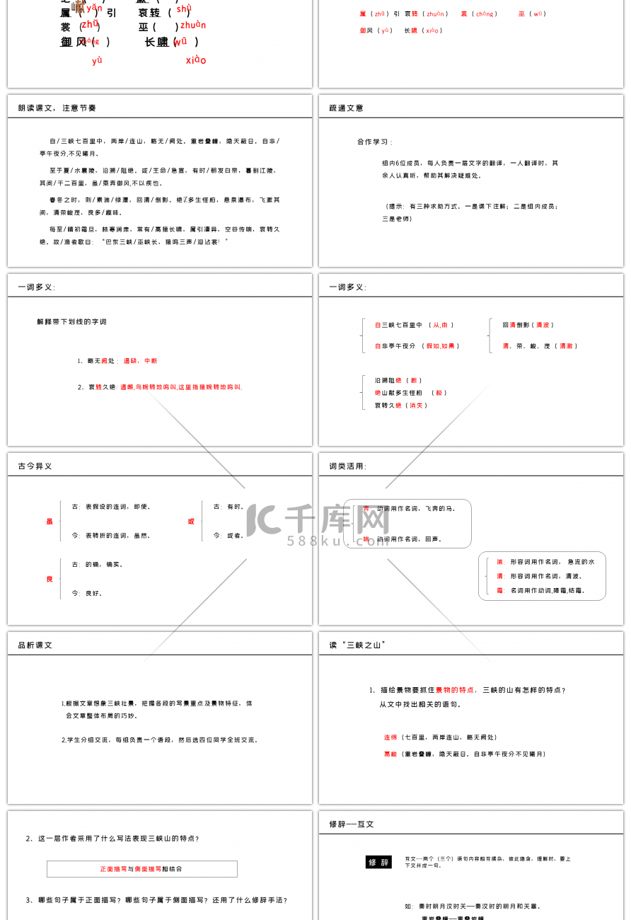 人教版八年级上册三峡语文课件PPT模板