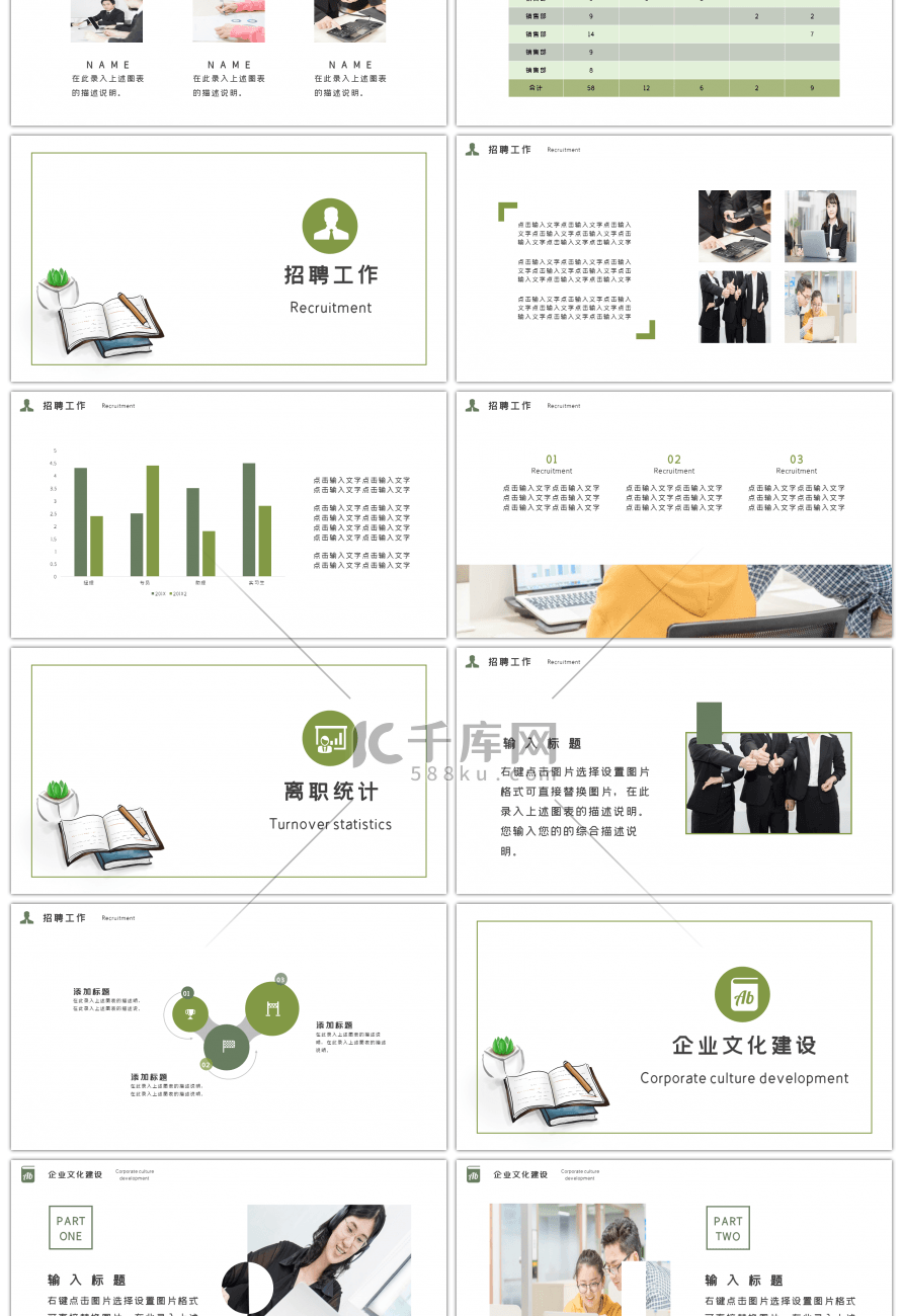 绿色植物人力资源工作总结规划PPT模板