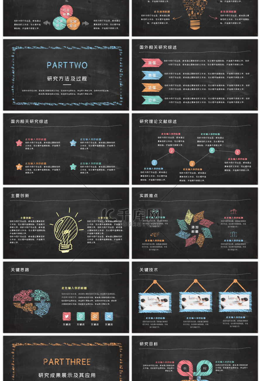 黑板风彩色粉笔毕业论文答辩开题报告PPT模板