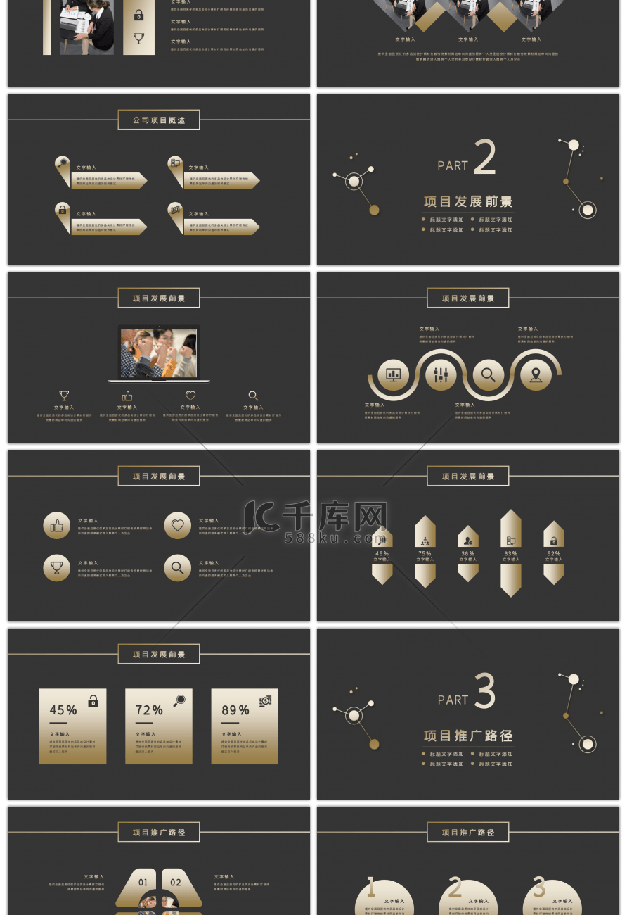 高端创意黑色星座烫金商业计划书PPT模板