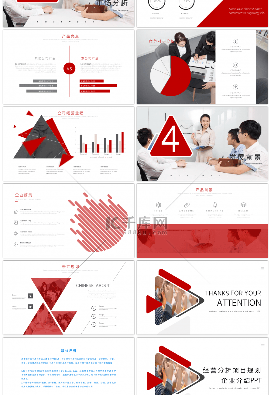 红色商务经营分析项目规划PPT模板