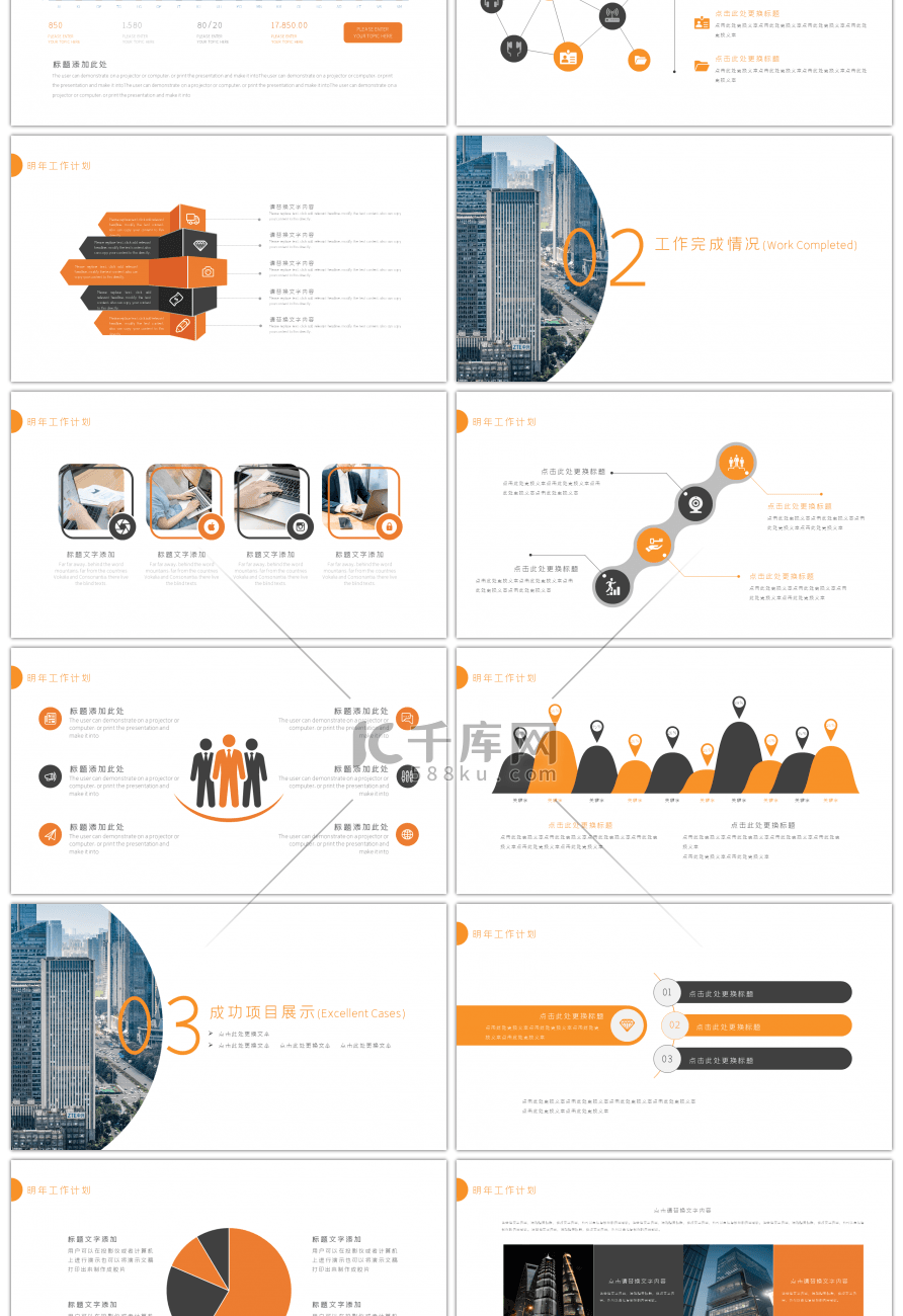 橙色商务欧美风大气工作总结PPT模板