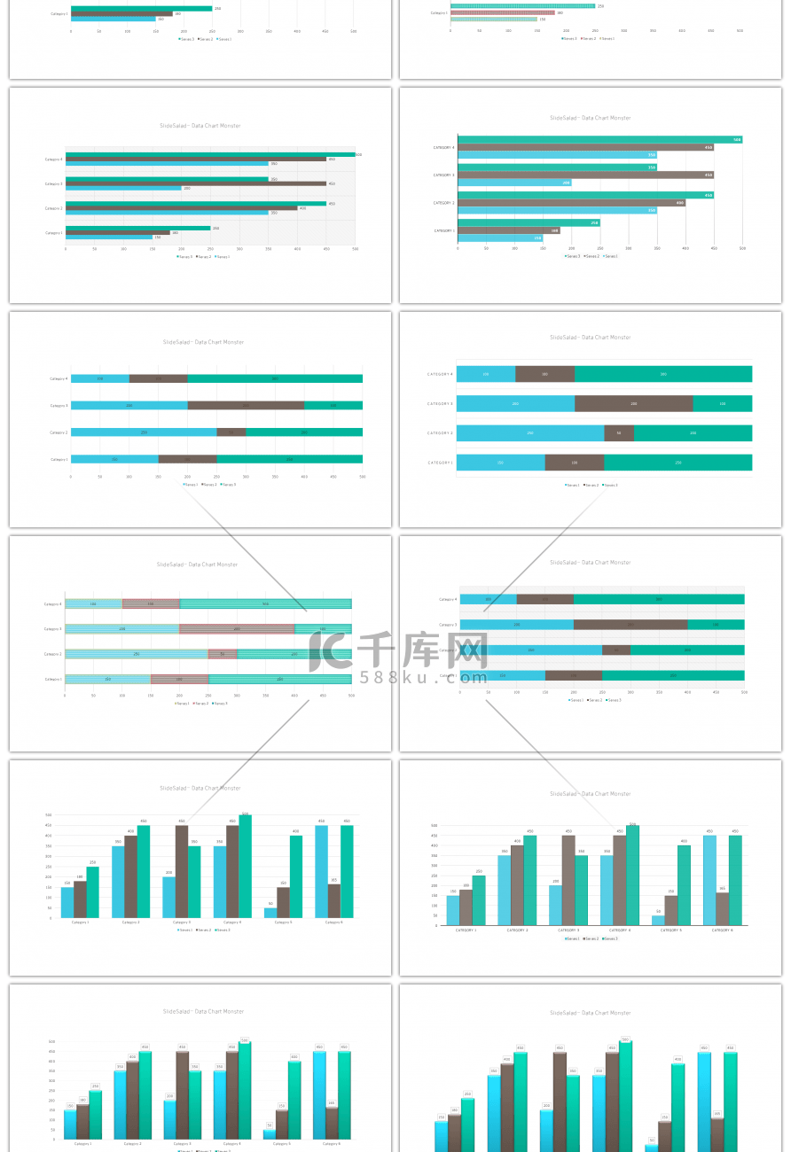 30套绿色数据统计PPT图表合集