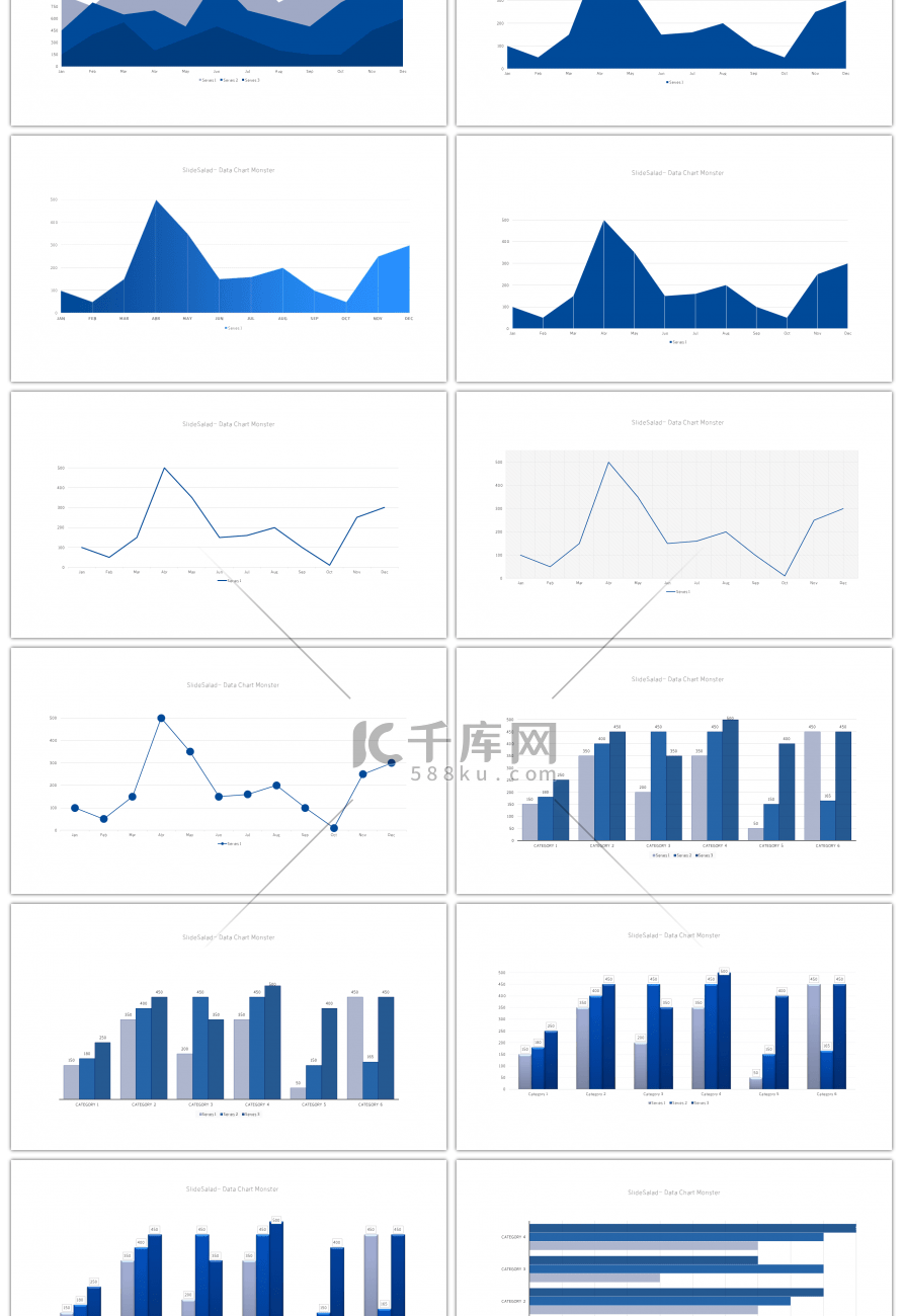 30套蓝色数据可视化PPT图表合集