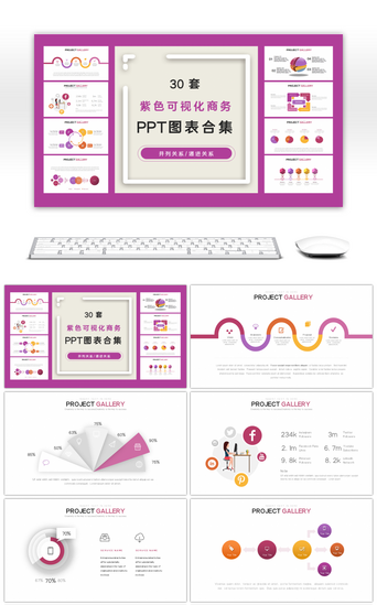 数据可视化PPT模板_30套紫色可视化商务PPT图表合集