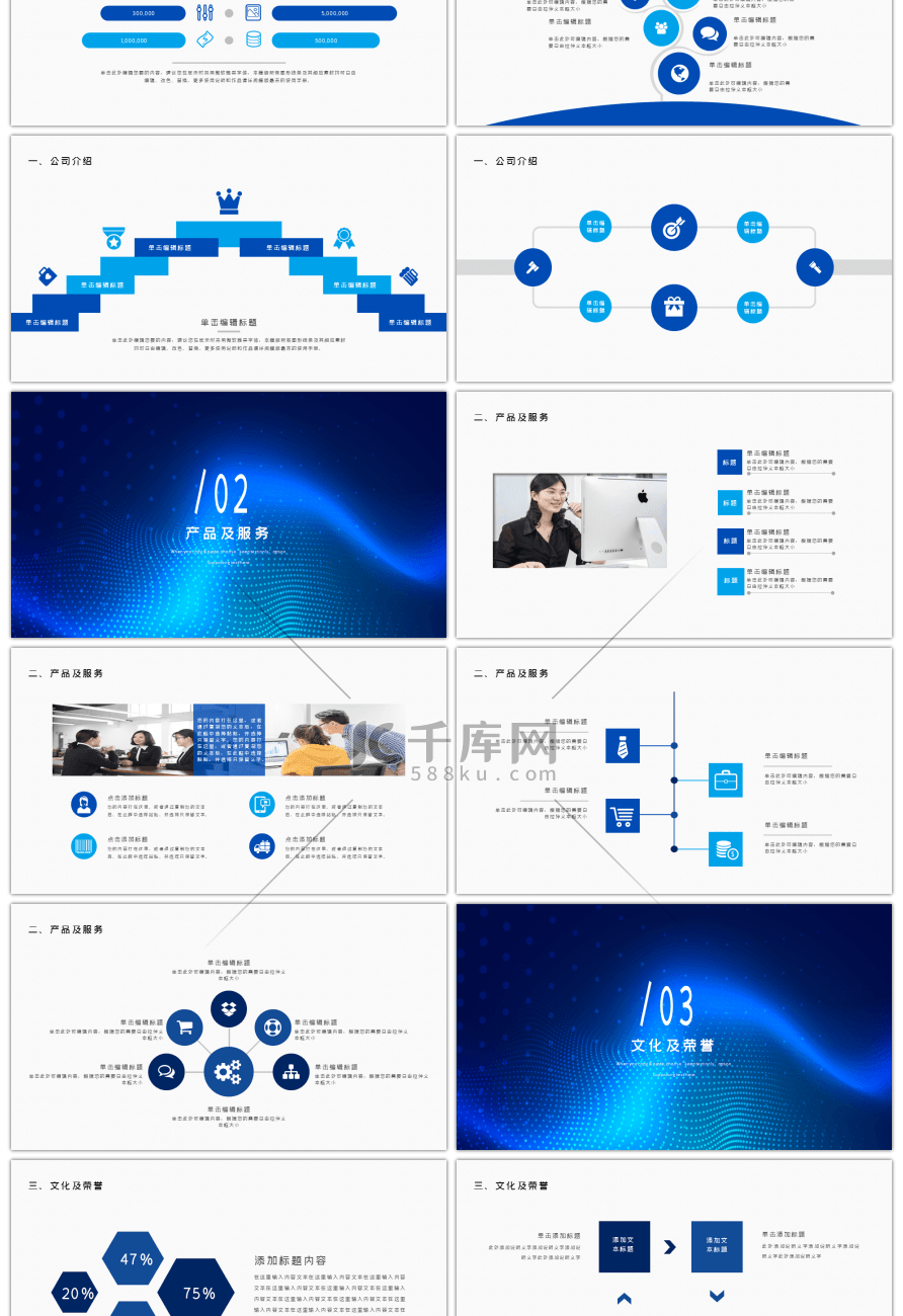 蓝色简约公司介绍产品宣传PPT模板