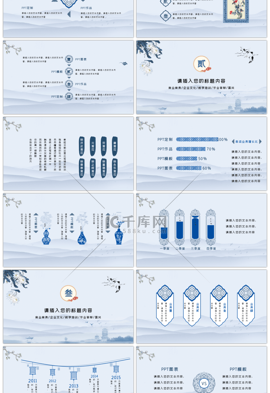 蓝色水墨中国风商务演示工作汇报PPT