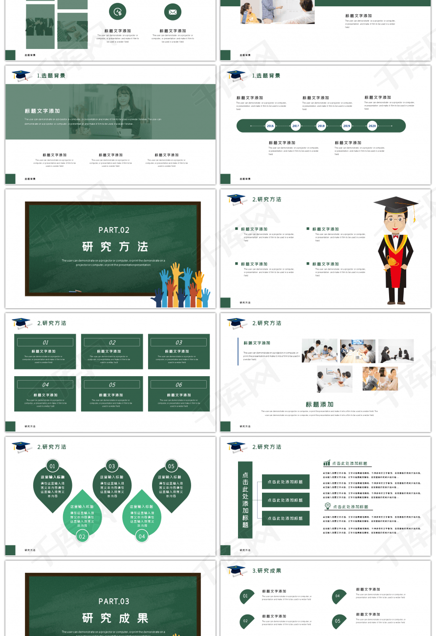 绿色时尚简约答辩论文开题报告ppt模板