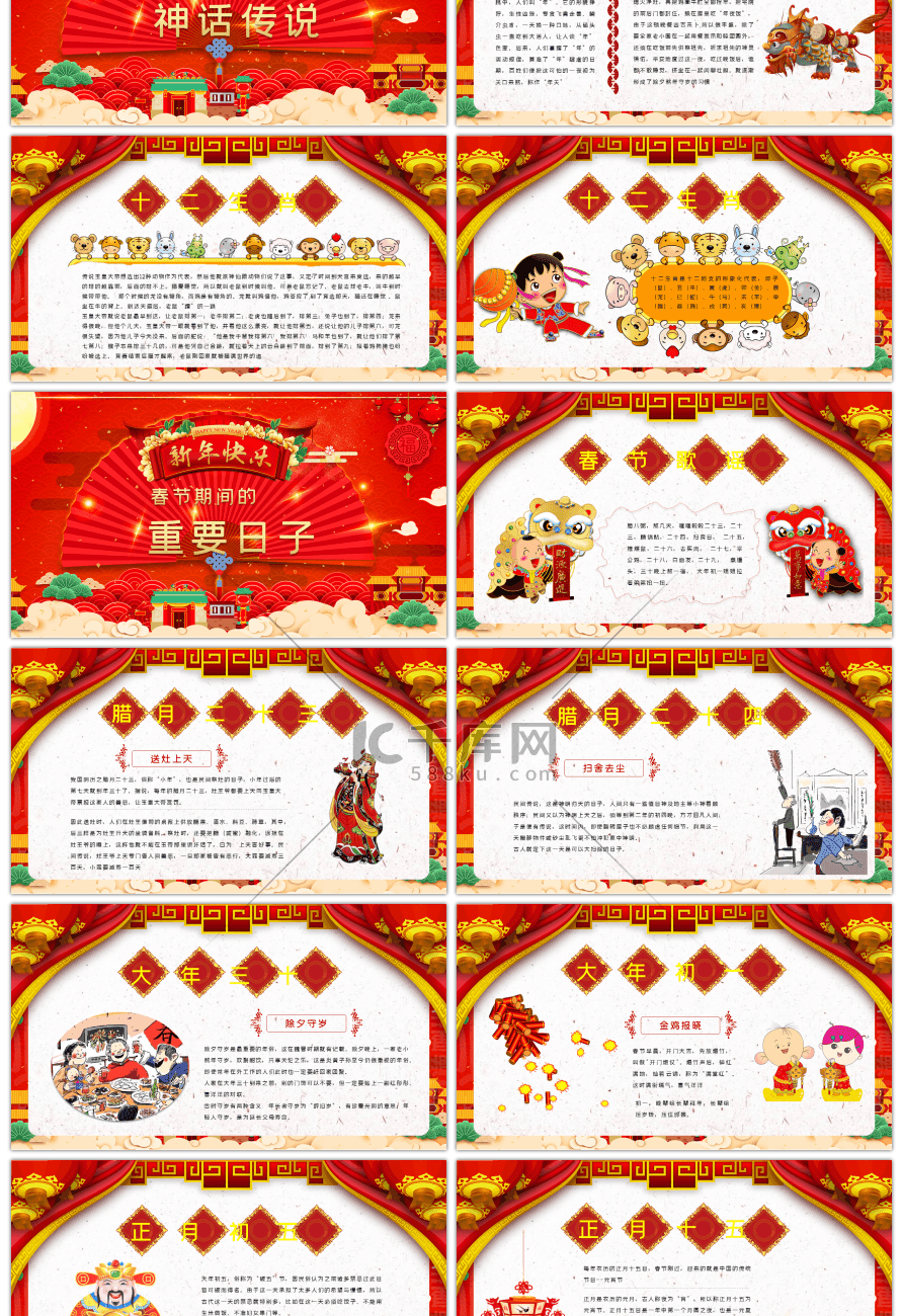 红色迎新春春节习俗课件新年PPT模板