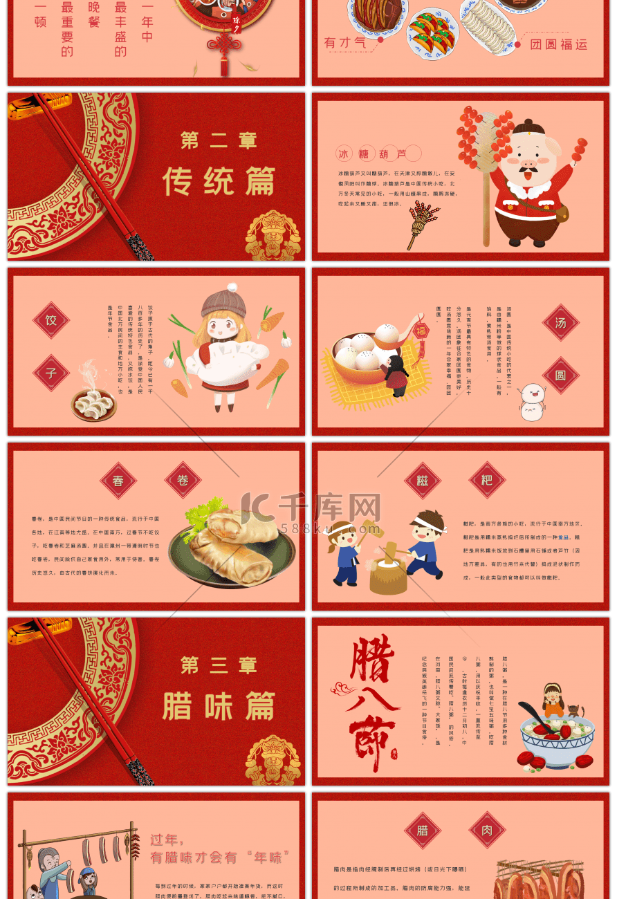 卡通新春春节美食介绍PPT模板