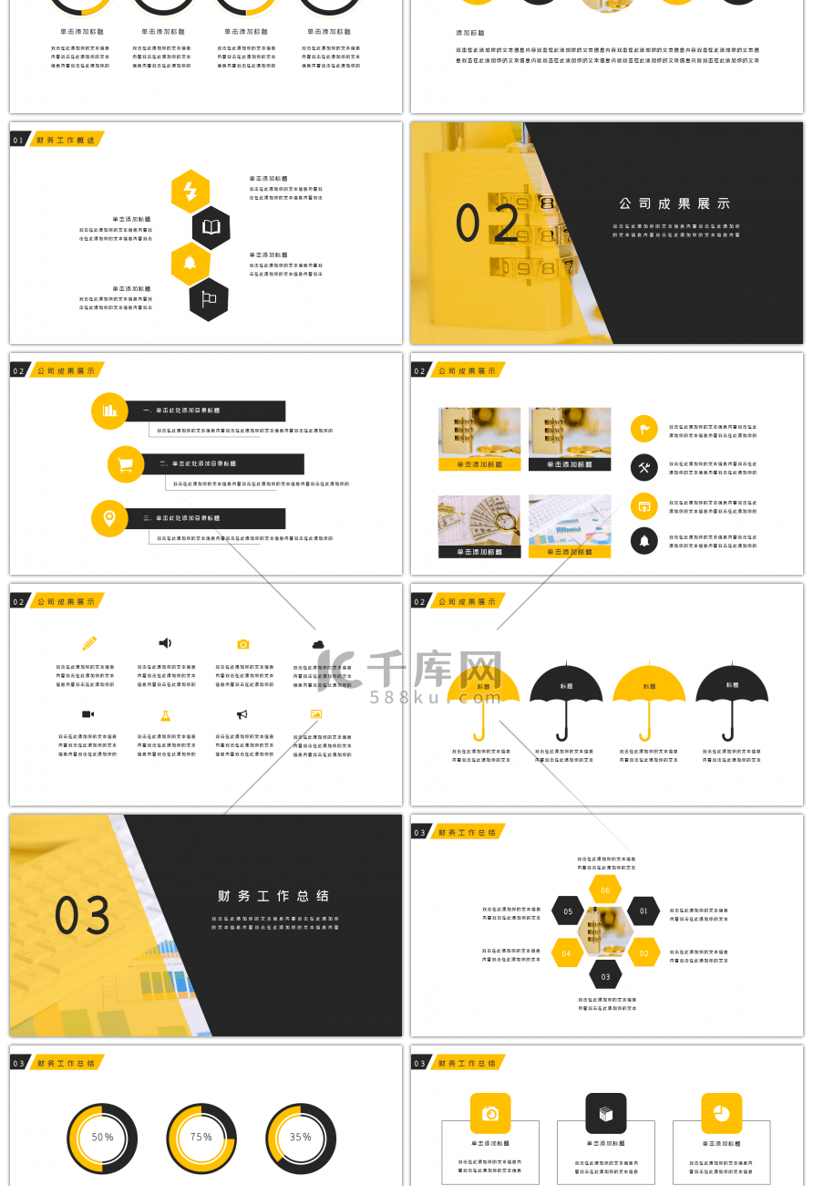 高端黄色金融财务部年终总结PPT模板