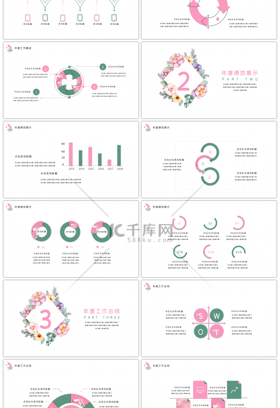 粉色唯美个人通用述职报告PPT模板