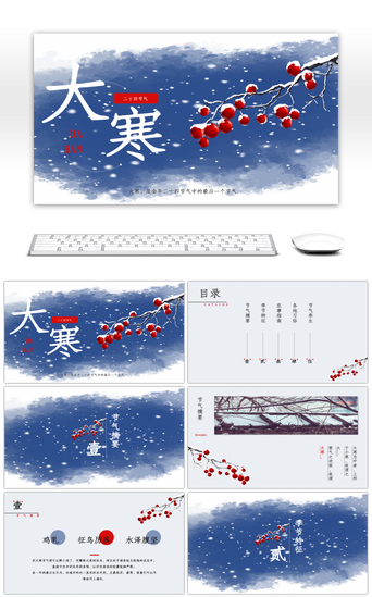 清新二十四节气大寒介绍PPT模板