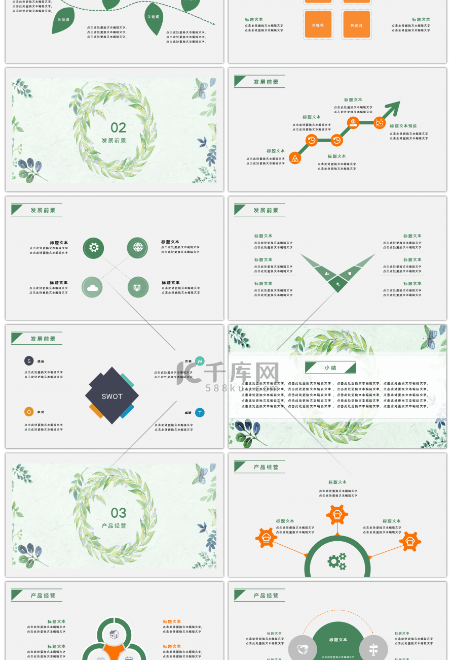 绿色清新简约项目汇报PPT模板