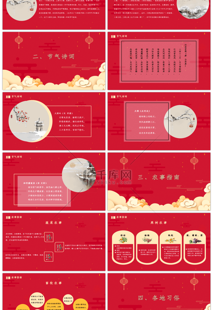 红色中国风大寒节气介绍PPT模板