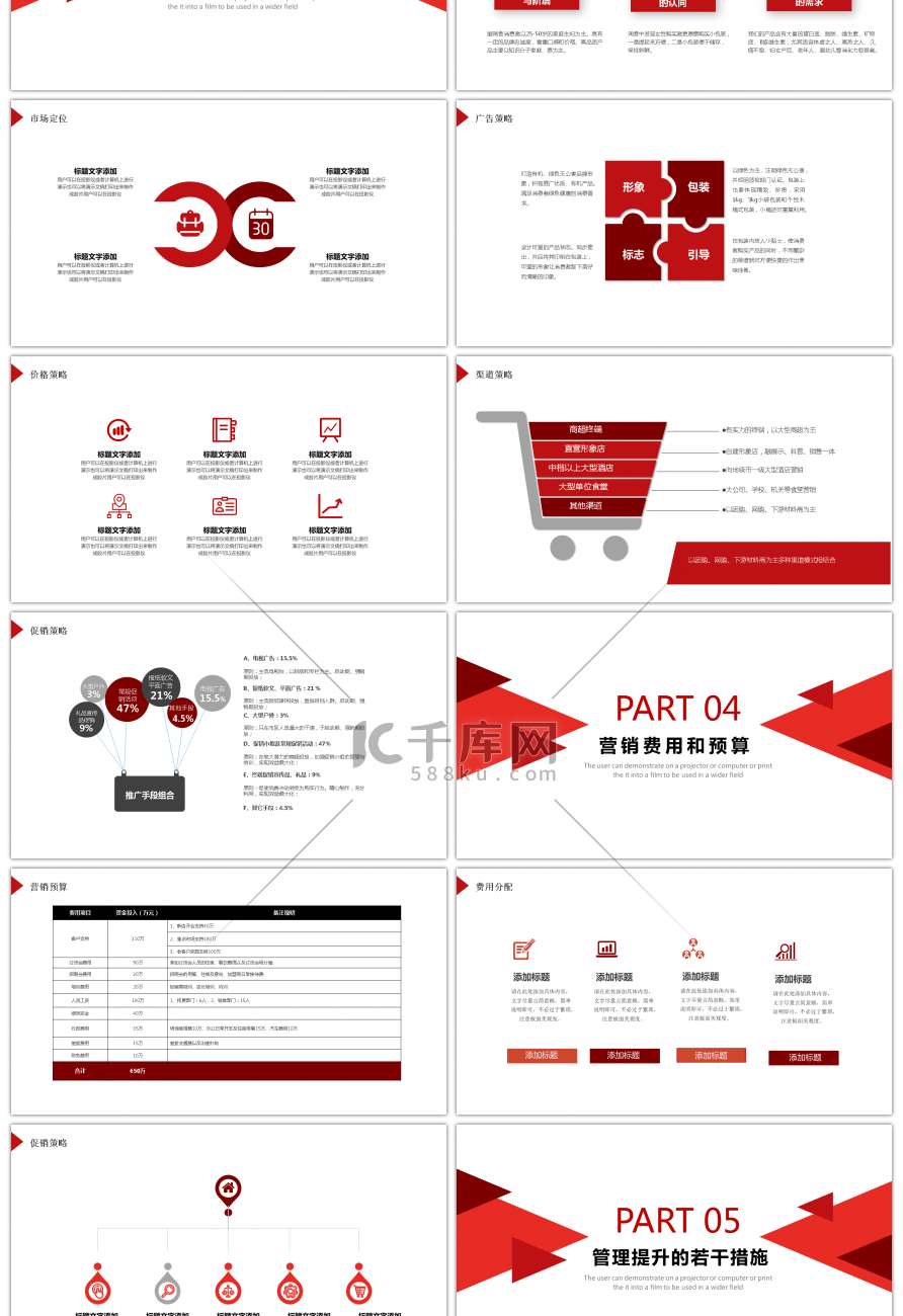 几何红色商务营销计划工作计划PPT模板