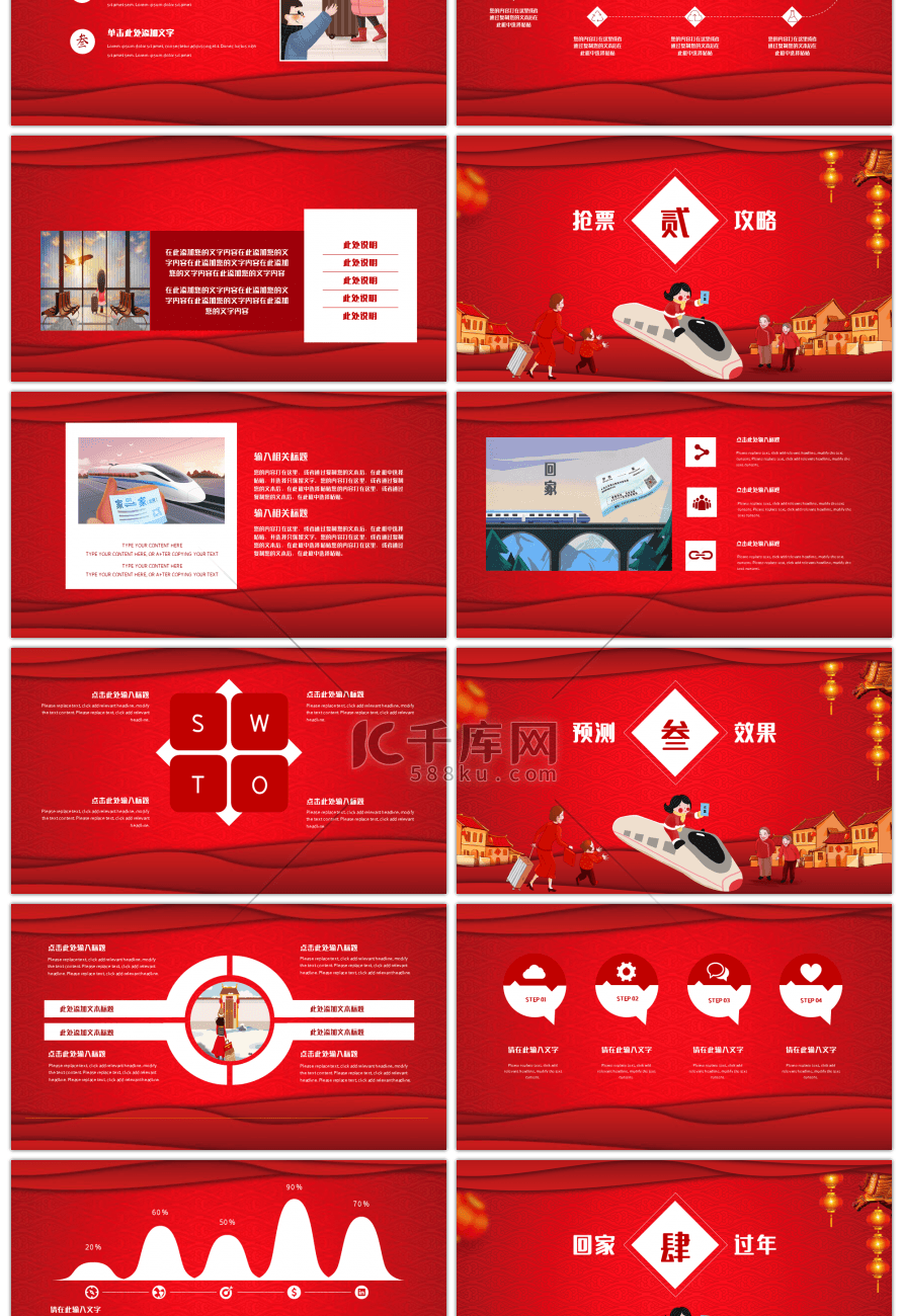 红色中国风平安春运回家过年PPT模版