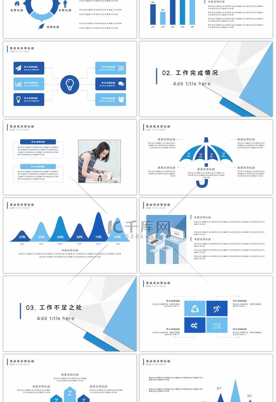 蓝色商务工作总结汇报述职报告PPT模板