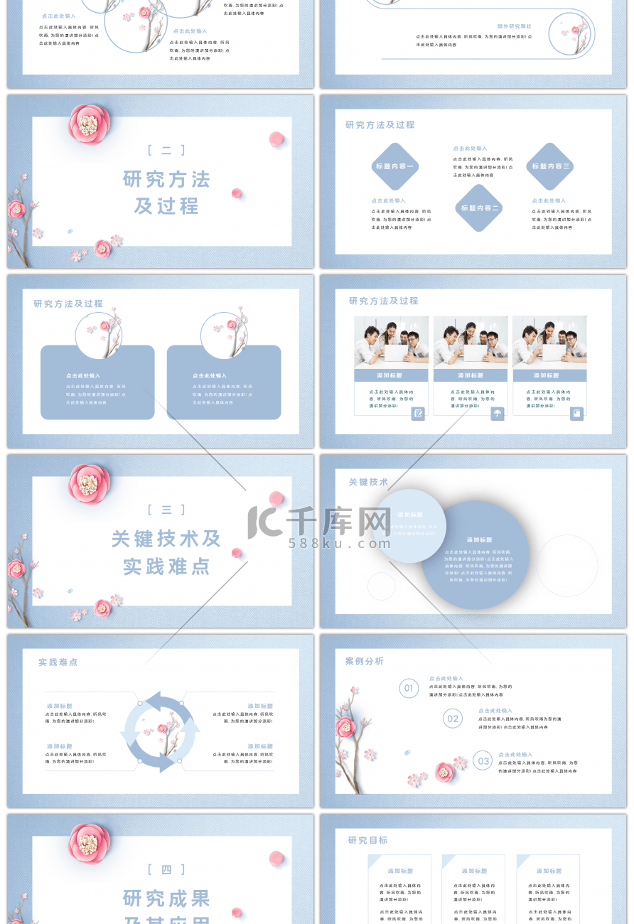 蓝色文艺小清新毕业答辩报告PPT模板