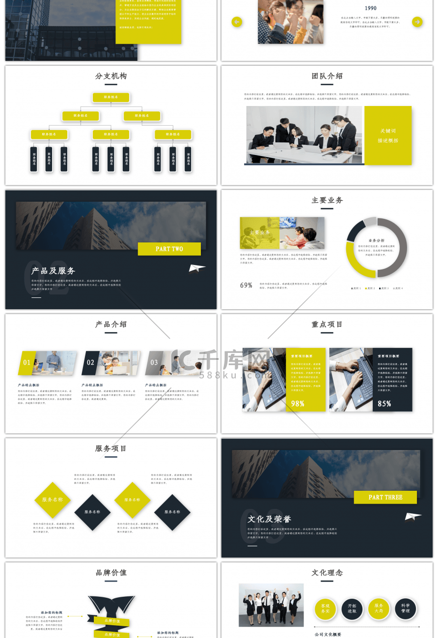 蓝黄色通用企业宣传介绍PPT模板