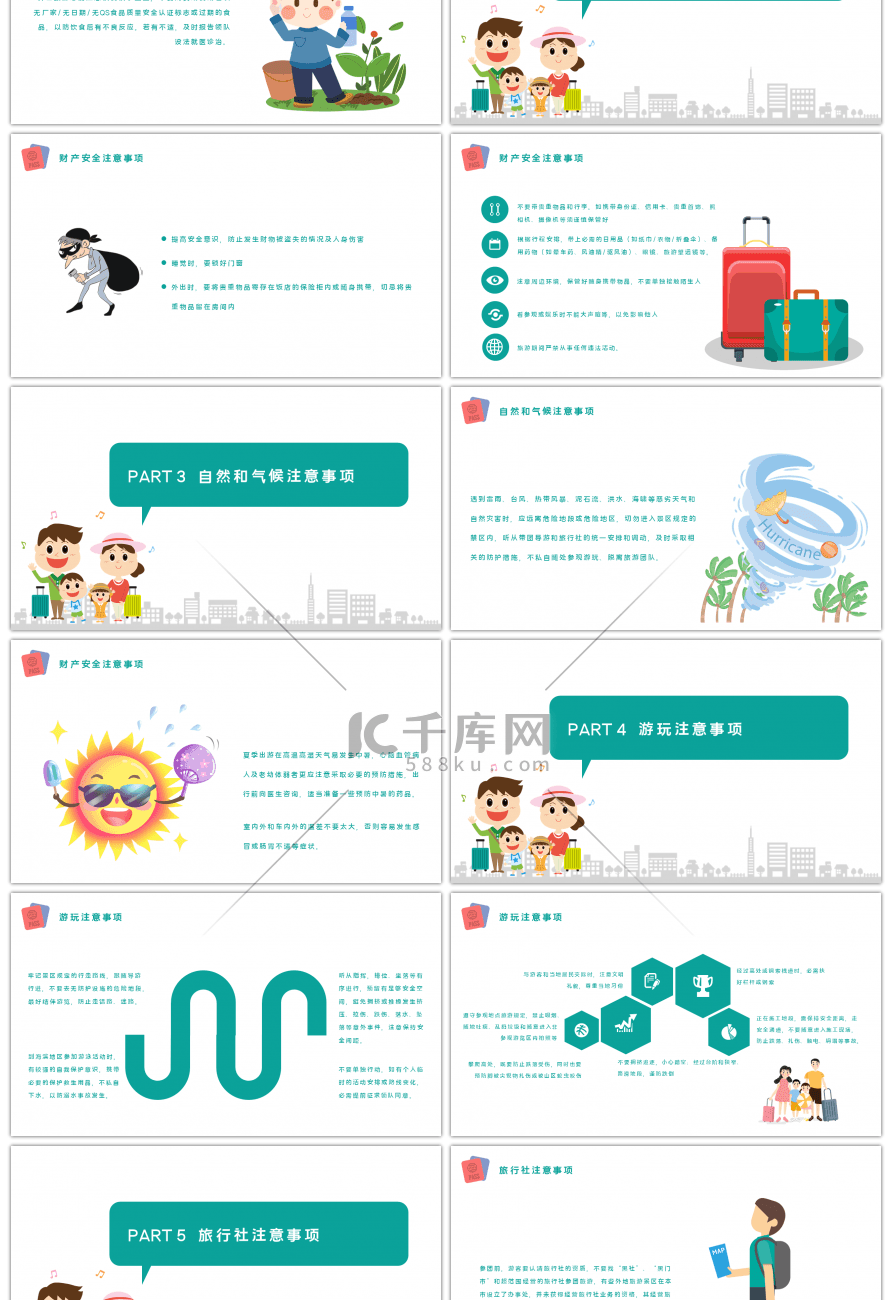 卡通人物旅游安全注意事项宣传PPT模板