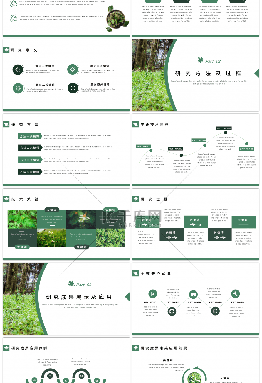 绿叶小清新框架完整毕业答辩通用PPT模板