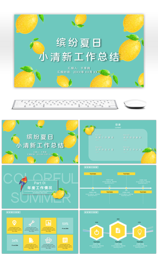 缤纷夏日小清新工作总结PPT模板