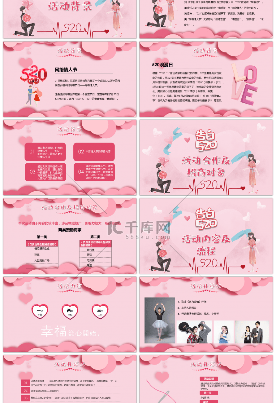 粉色浪漫520情人节活动策划PPT模板