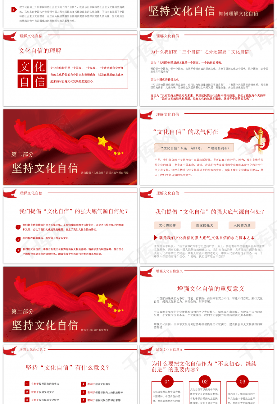 红色大气文化构建四个自信ppt模板
