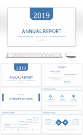 蓝色线条极简风工作总结商务通用PPT模板
