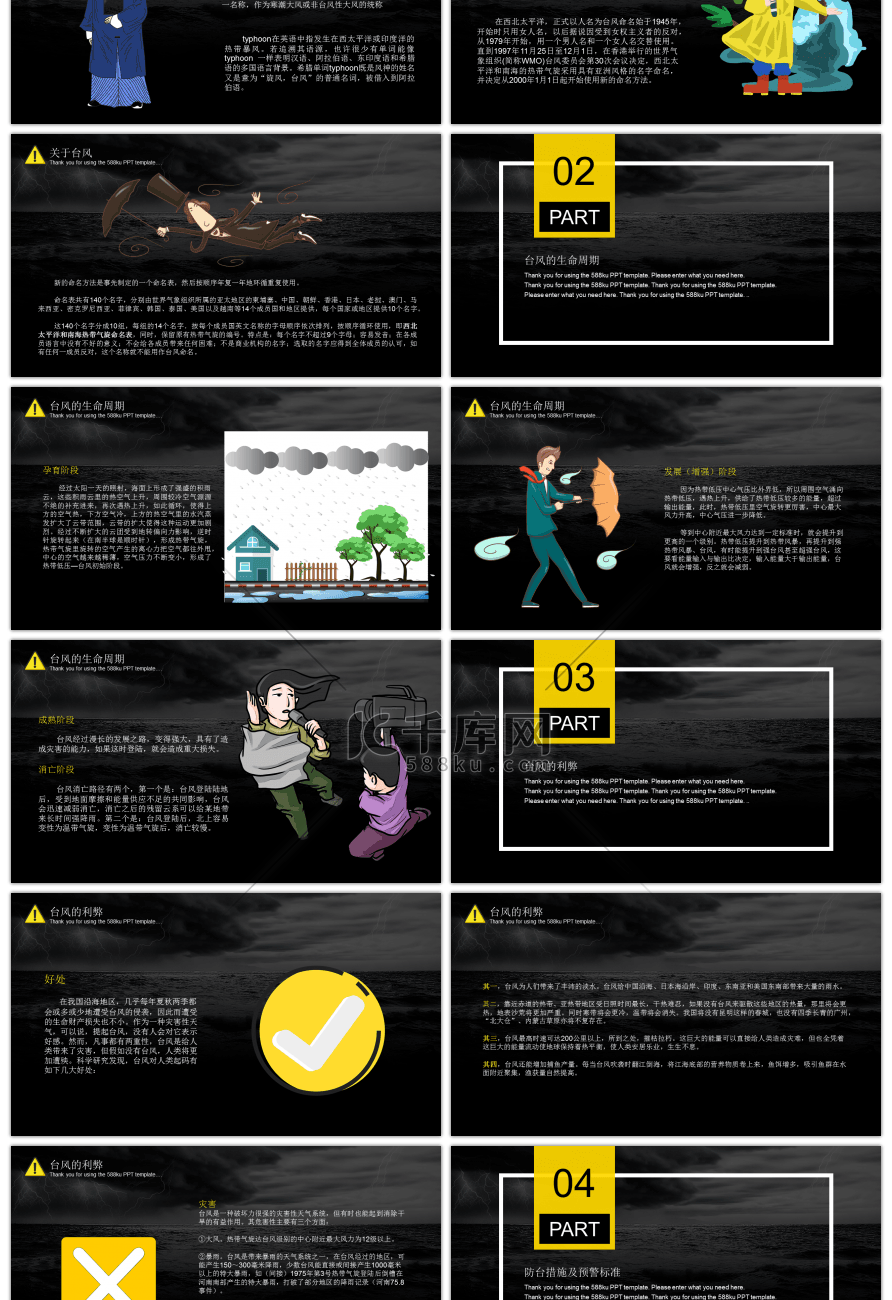 黑色炫酷台风来了预警知识普及PPT模板