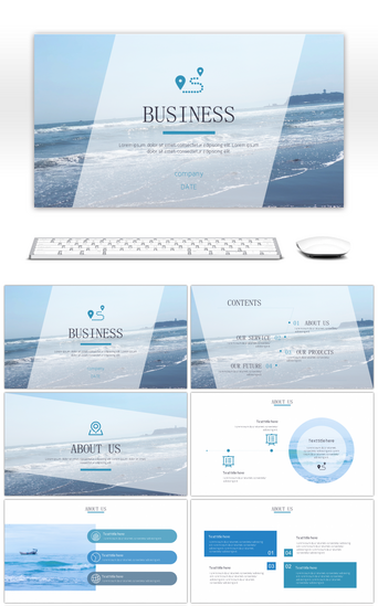 模板多图PPT模板_海洋蓝色企业发展简介商务PPT模板