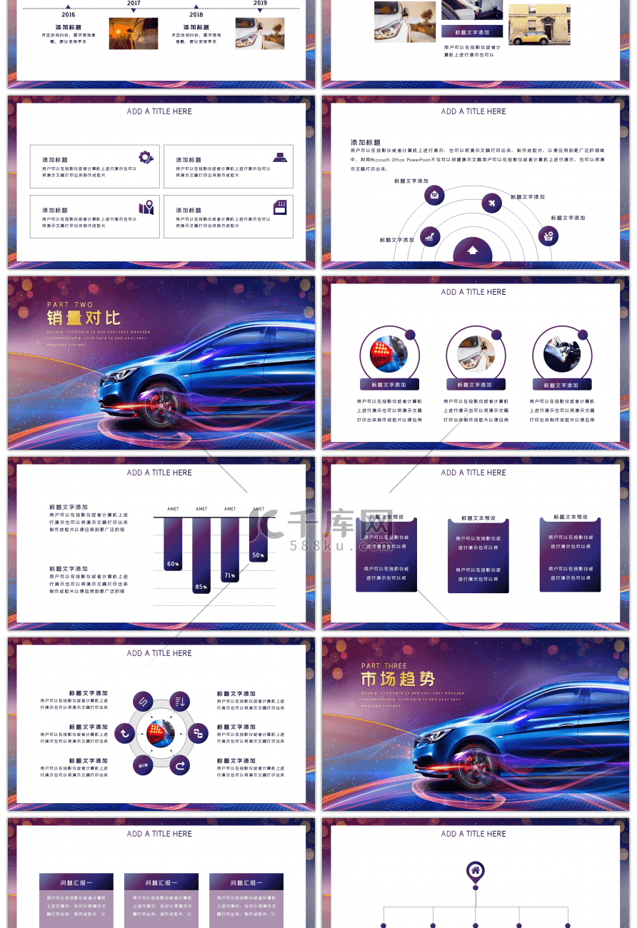 紫色炫酷汽车行业工作汇报PPT模板