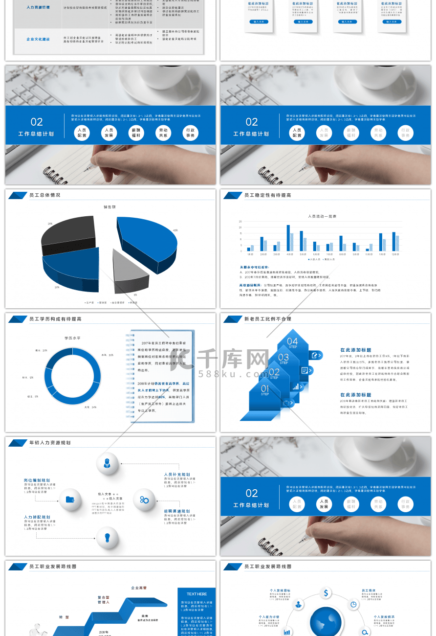 蓝色商务人事行政年终总结PPT模板