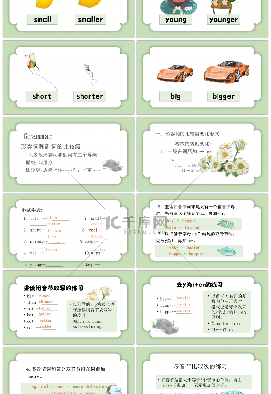 绿色英语授课课件教育PPT模板