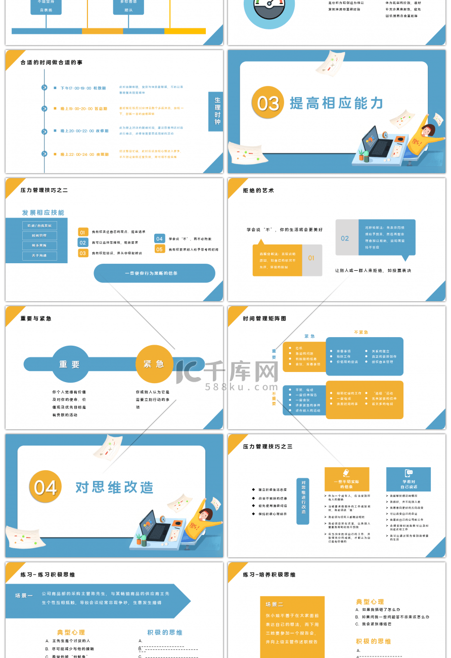 黄蓝企业员工压力与情绪管理PPT模板