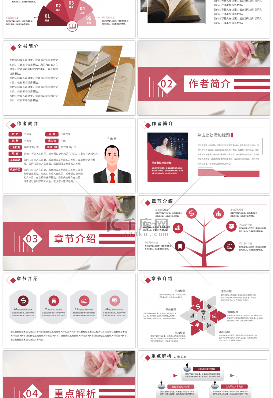 红色文艺风通用读书分享PPT