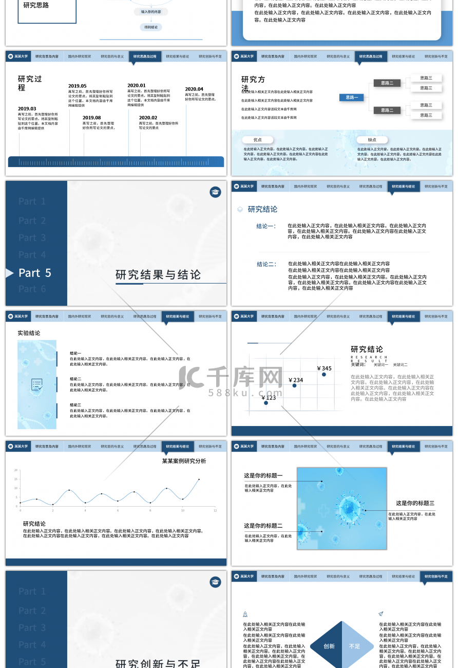 蓝色简约医学类论文答辩PPT模板