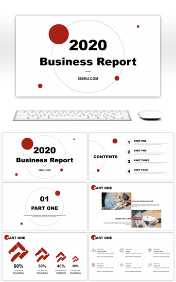 极简汇报PPT模板_红色极简欧美风商务汇报PPT模板