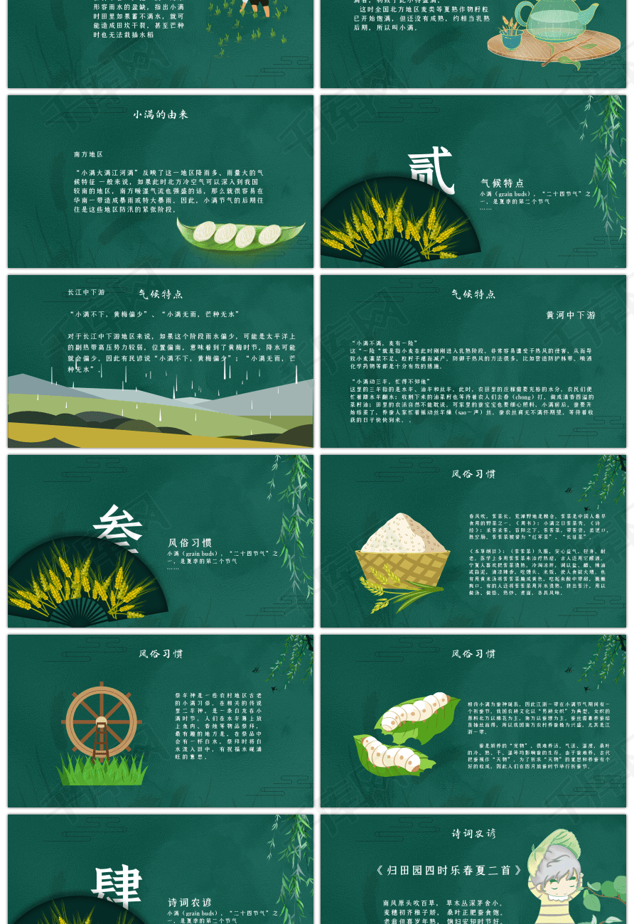 绿色中国风小满节气介绍通用ppt模板