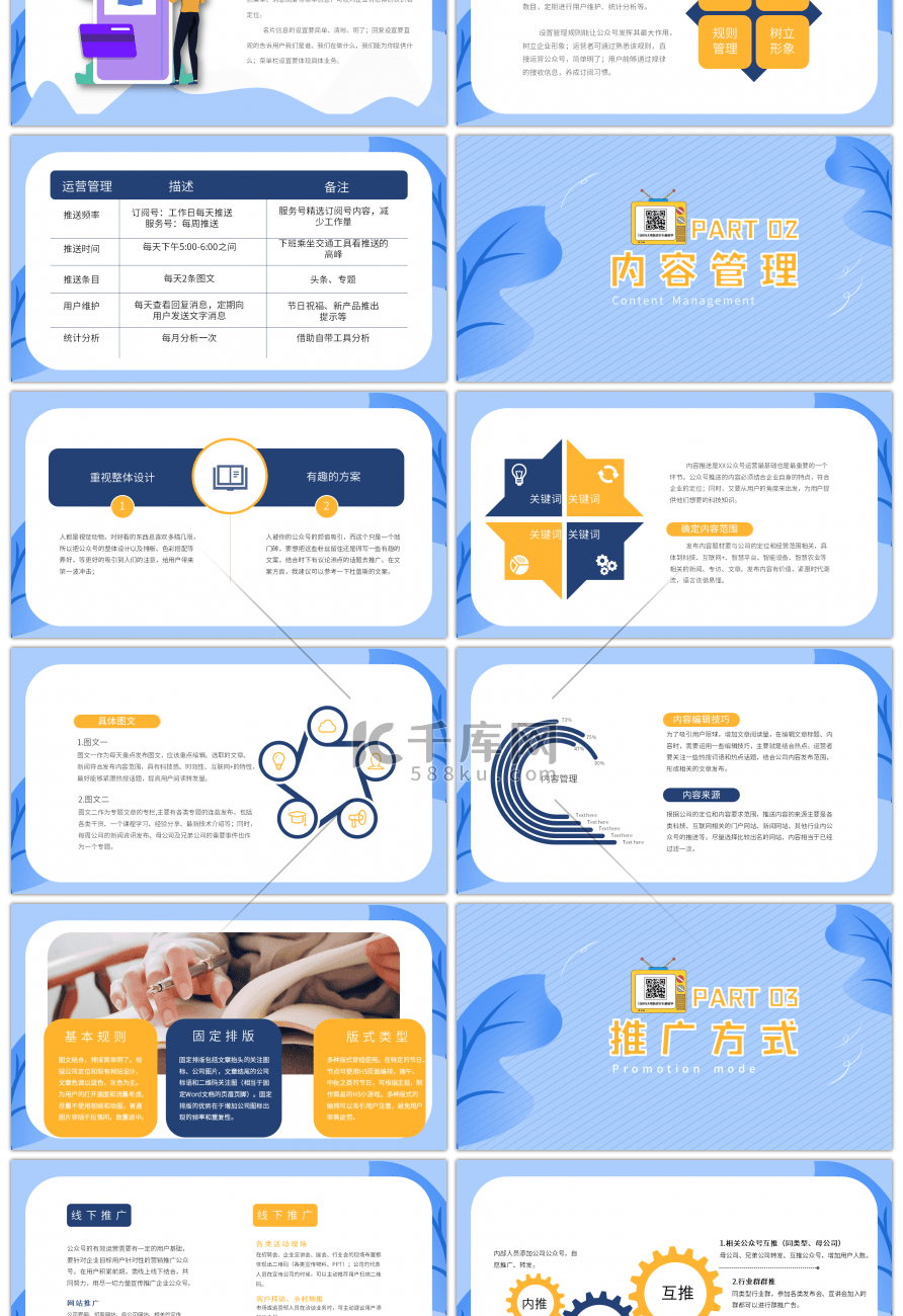 蓝色扁平风公众号推广运营方案PPT模板