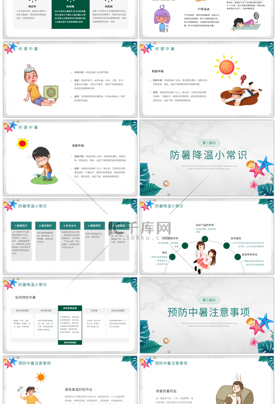 绿色卡通风格防暑降温知识PPT模板