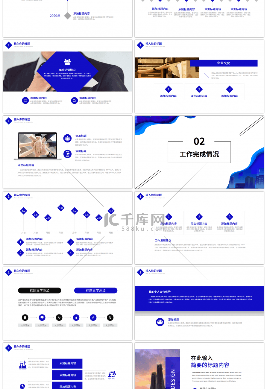 活力简约蓝色工作汇报PPT模板