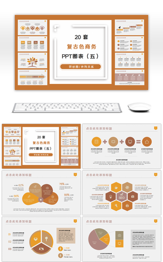 20套复古黄色商务PPT图表合集（五）