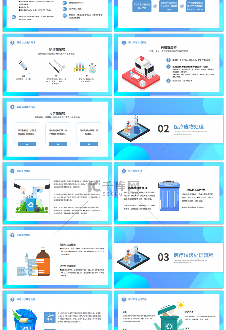 蓝色卡通医疗垃圾分类环保主题班会PPT模