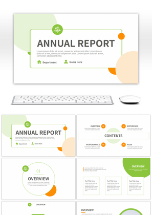 绿色橙色清新简约风工作总结报告PPT模板