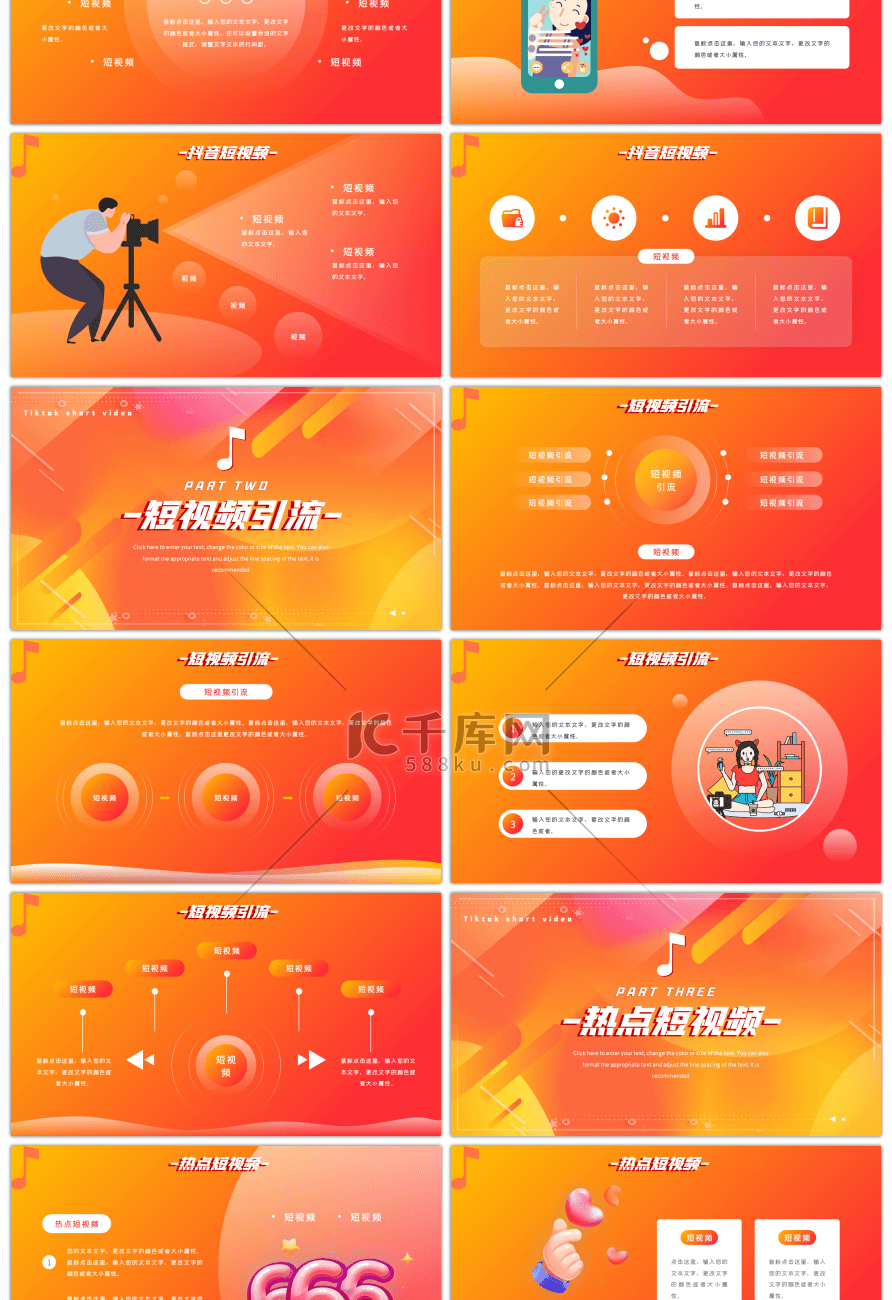 橙色渐变抖音短视频营销策划培训PPT模板