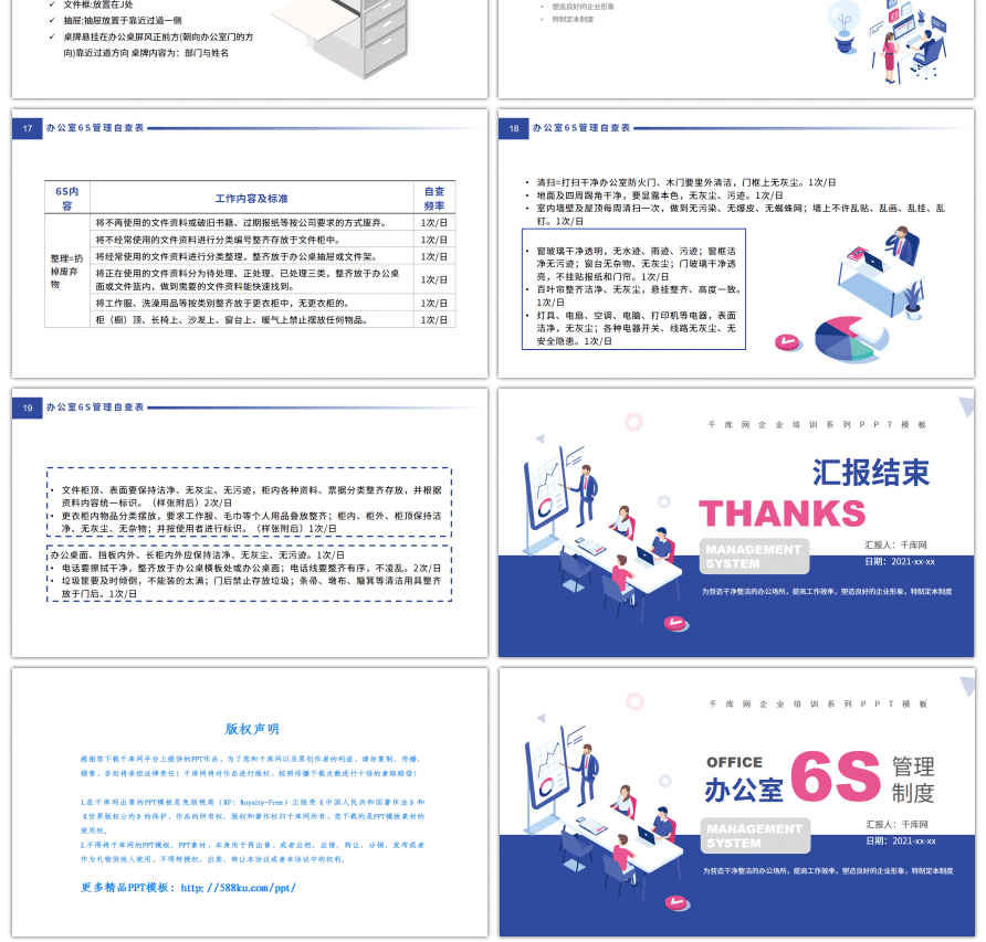 蓝色2.5d办公室6s管理制度PPT模板