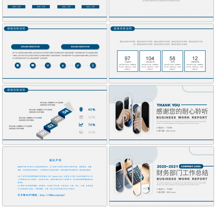 蓝色财务部门工作汇报总结PPT模板